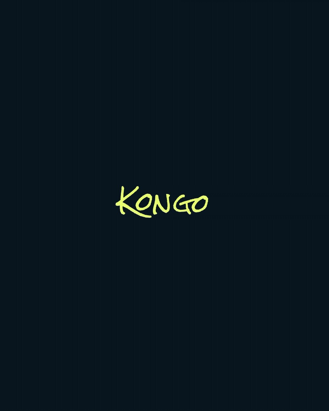 Animação tipográfica: o nome Kongo se transforma nas palavras da marca, como Konexão, Konquista, Kontestar e Konfiança